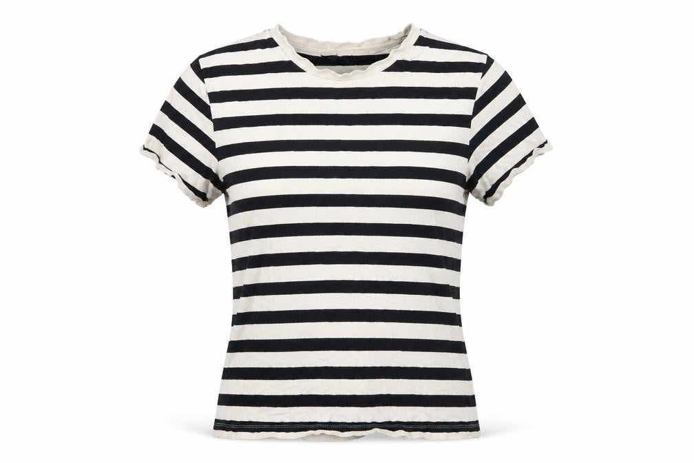 Front view of ASOS DESIGN Women's Black Striped T-Shirt, M