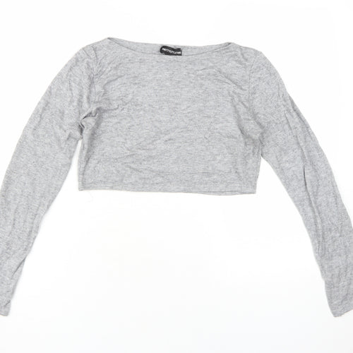 PrettyLittleThing Women's Grey Cropped Crew Neck Top