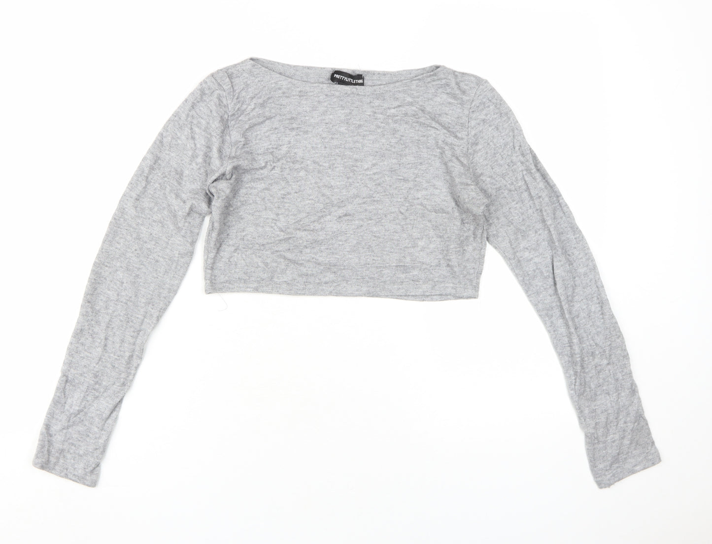 PrettyLittleThing Women's Grey Cropped Crew Neck Top
