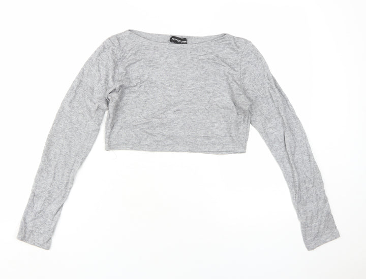 PrettyLittleThing Women's Grey Cropped Crew Neck Top
