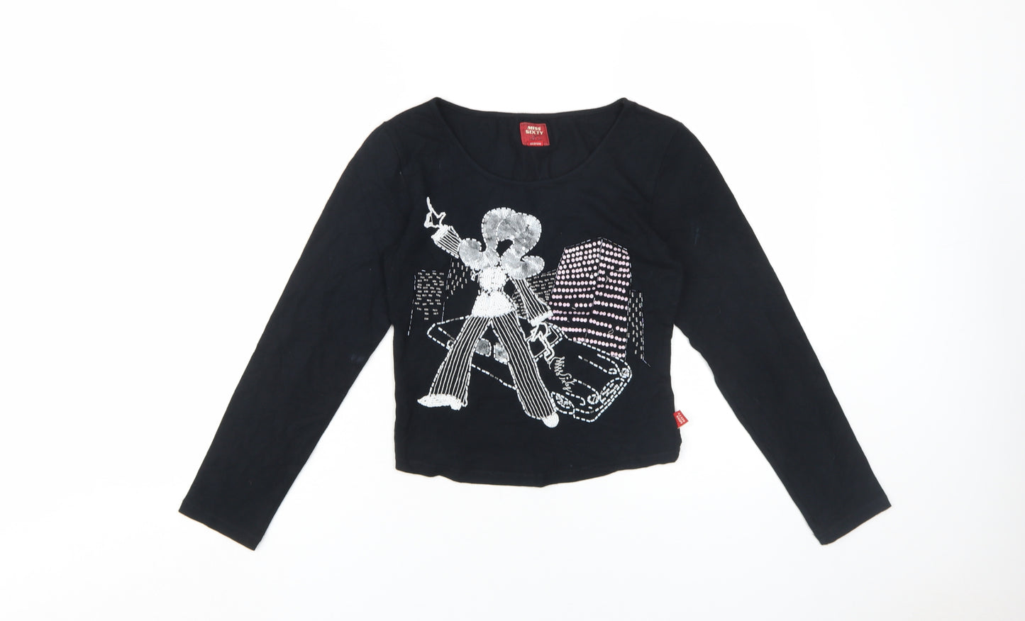 Miss Sixty Women's Black Graphic Long Sleeve Top M