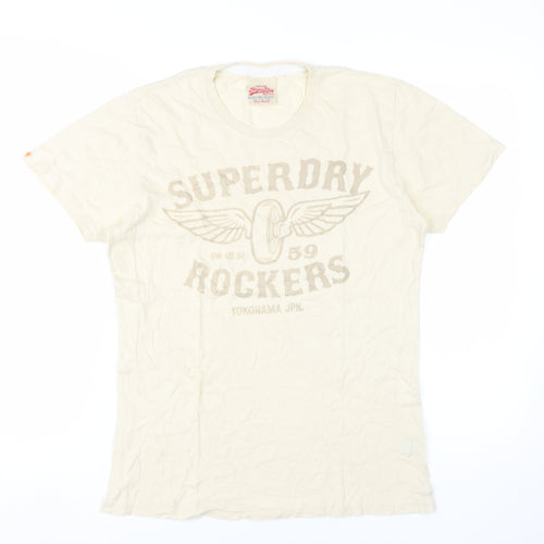 SuperDry Men's Beige Vintage T-Shirt, Size S, Classic Rock