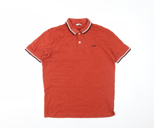 Jack & Jones Men's Red Medium Cotton Short Sleeve Polo