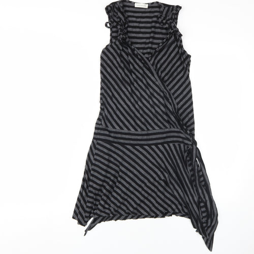 Todays Woman Black Grey Asymmetric Midi Dress UK 10