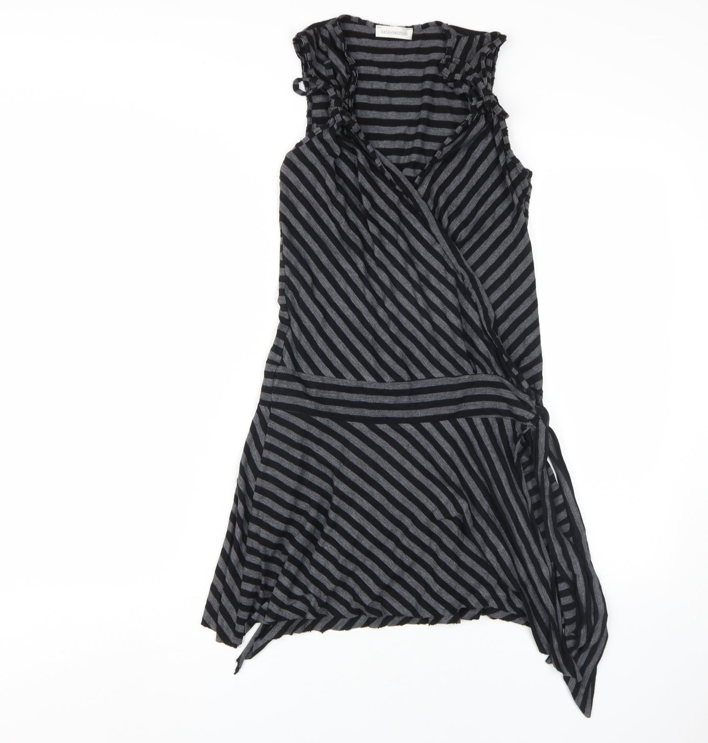 Todays Woman Black Grey Asymmetric Midi Dress UK 10