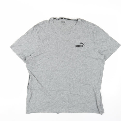 Puma Men's Grey Crew Neck T-Shirt, Size M, Stylish Logo