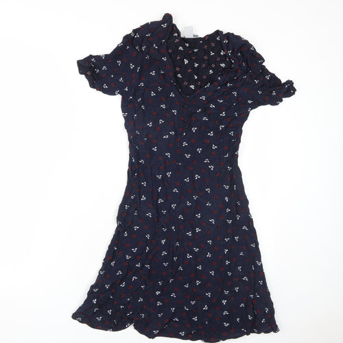 H&M Women's Blue Floral A-Line Dress, Size 8, Viscose