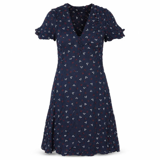 Front view of H&M Women's Blue Floral A-Line Dress, size 8, Viscose