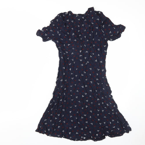 H&M Women's Blue Floral A-Line Dress, Size 8, Viscose