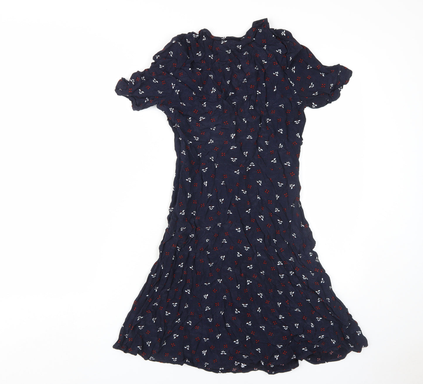 H&M Women's Blue Floral A-Line Dress, Size 8, Viscose