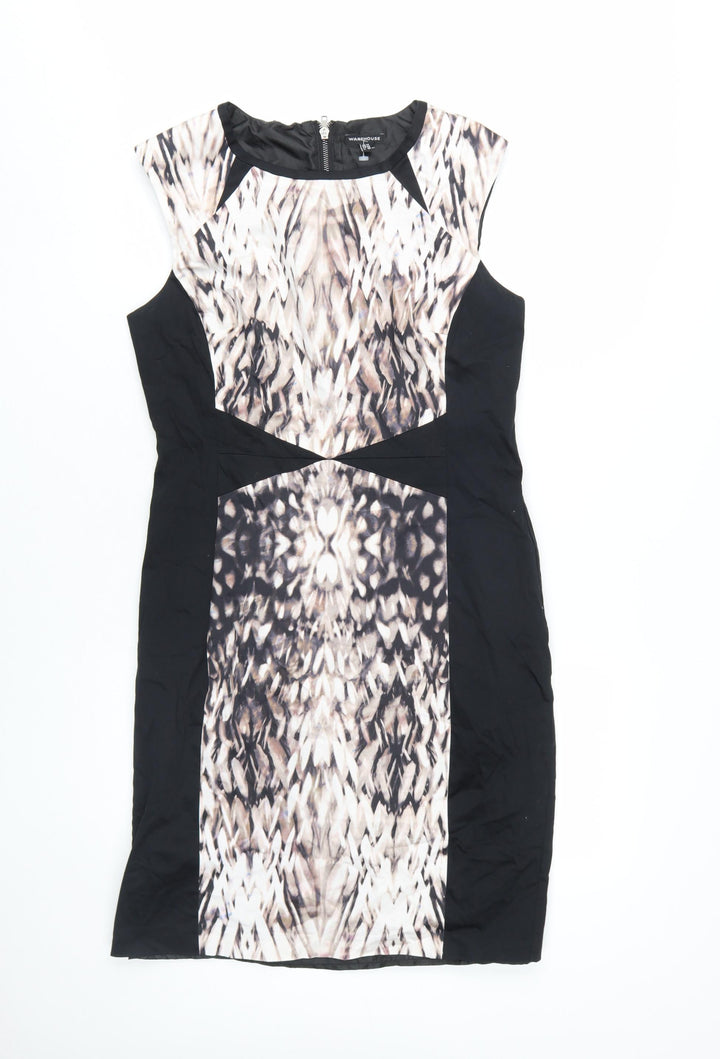 Warehouse Women's Black Beige Sheath Dress Size 14