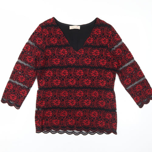 Marks and Spencer Women's Red Lace V-Neck Blouse Size 10