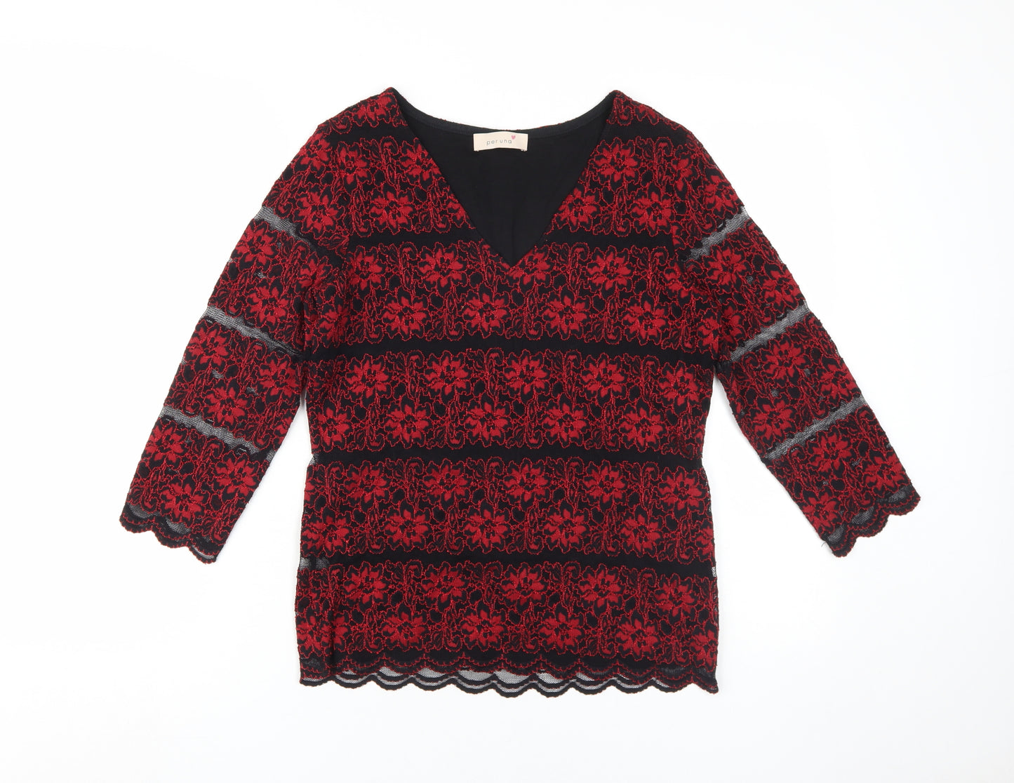 Marks and Spencer Women's Red Lace V-Neck Blouse Size 10