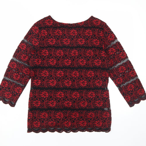 Marks and Spencer Women's Red Lace V-Neck Blouse Size 10