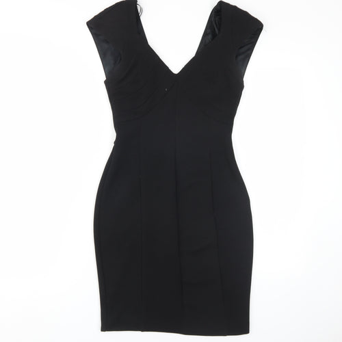 Zara Women Black XS V-Neck Pencil Dress, Party, Stretch