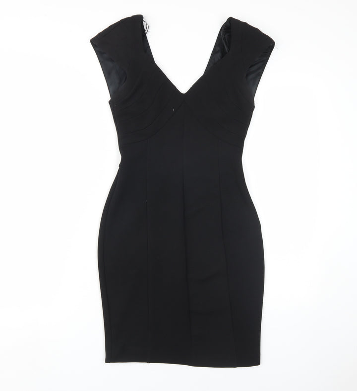 Zara Women Black XS V-Neck Pencil Dress, Party, Stretch