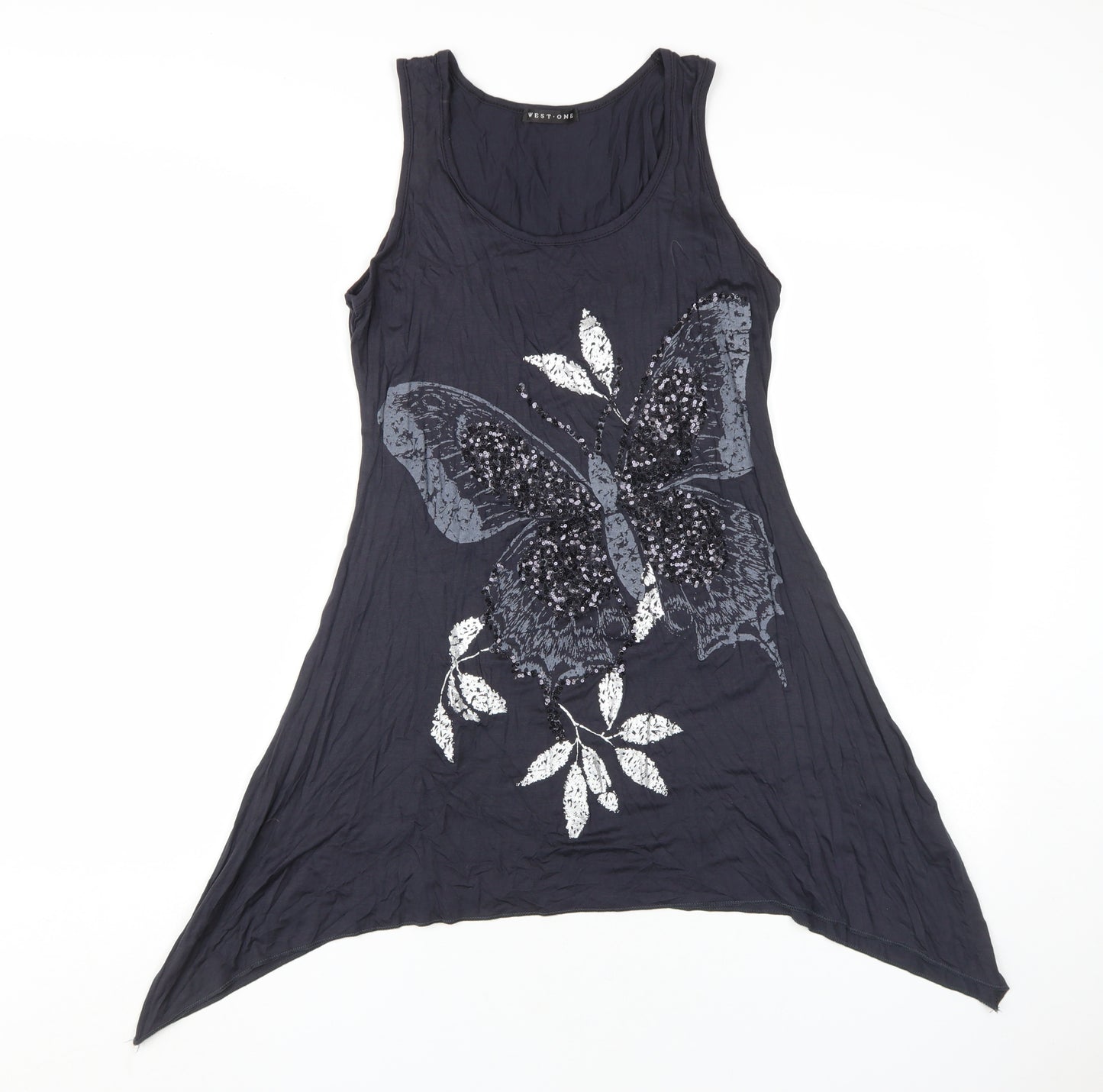 West One Women's Black Tunic Tank, Size 12, Sequin Detail