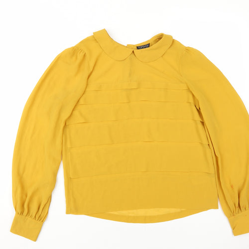 Topshop Yellow Women's Blouse Size 8 Collared Woven Casual