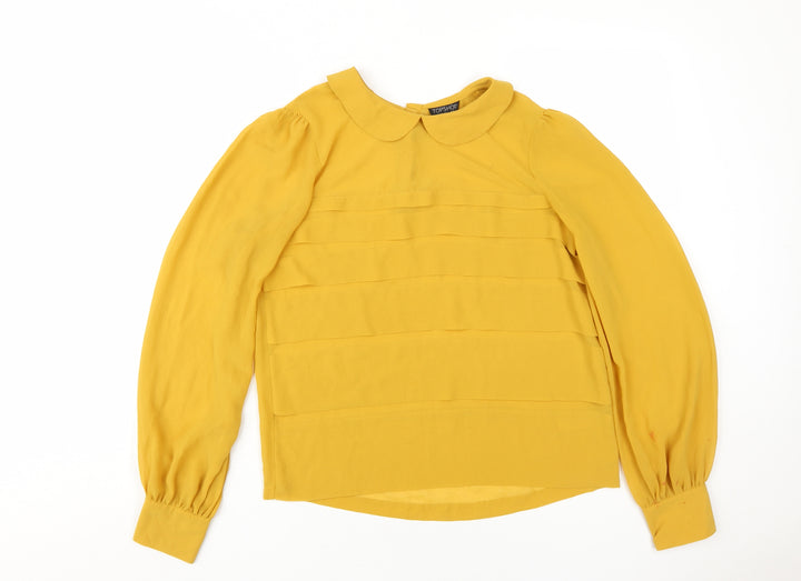 Topshop Yellow Women's Blouse Size 8 Collared Woven Casual