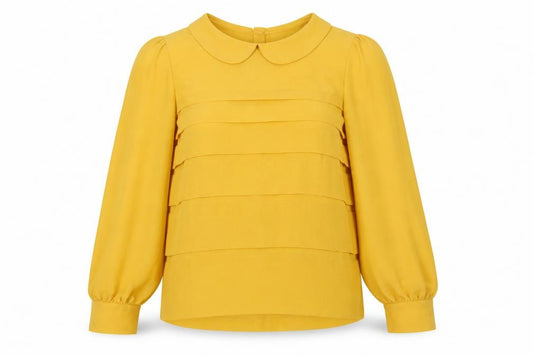 Front view of Topshop Yellow Women's Blouse, size 8, Collared Woven Casual