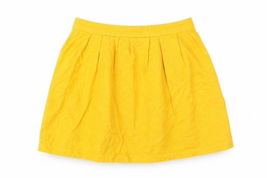 Front view of Stradivarius Women's Yellow Pleated Short Skirt