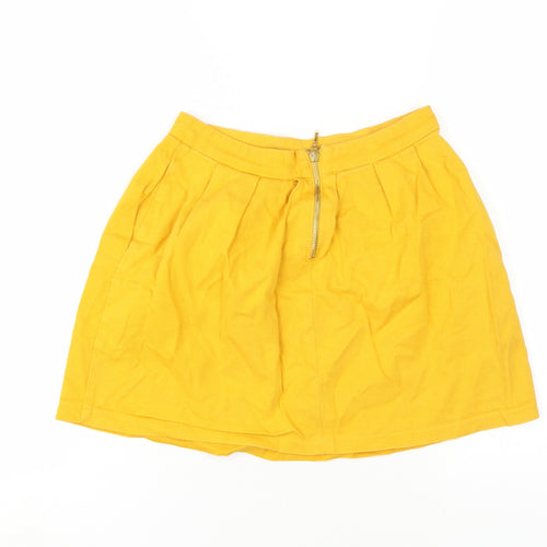 Stradivarius Women's Yellow Pleated Short Skirt