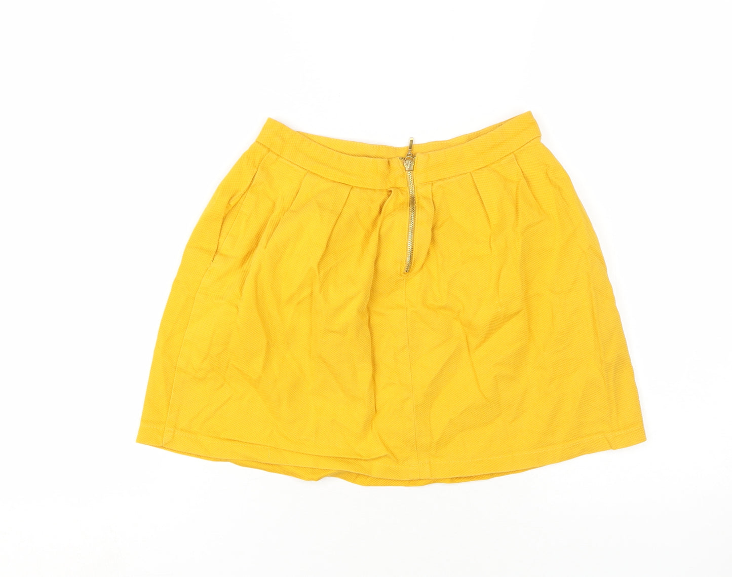 Stradivarius Women's Yellow Pleated Short Skirt