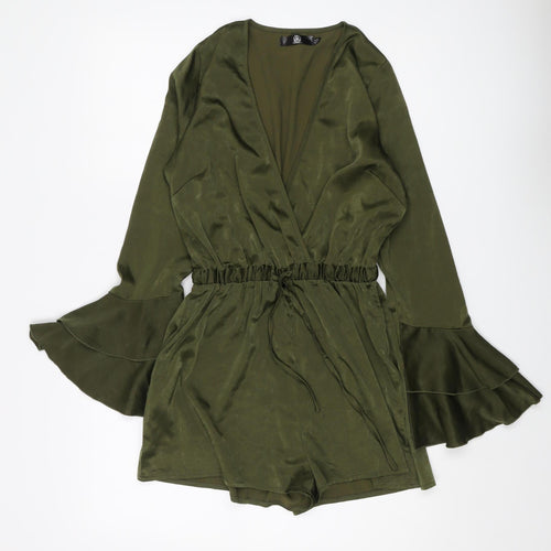 Women's Green Playsuit with Flared Sleeves UK 8