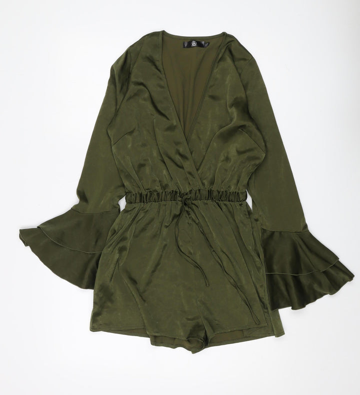 Women's Green Playsuit with Flared Sleeves UK 8