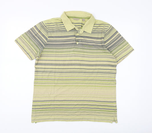 Ted Baker Men's Green Striped Polo Shirt Size L Cotton