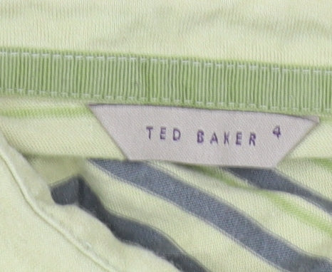 Ted Baker Men's Green Striped Polo Shirt Size L Cotton
