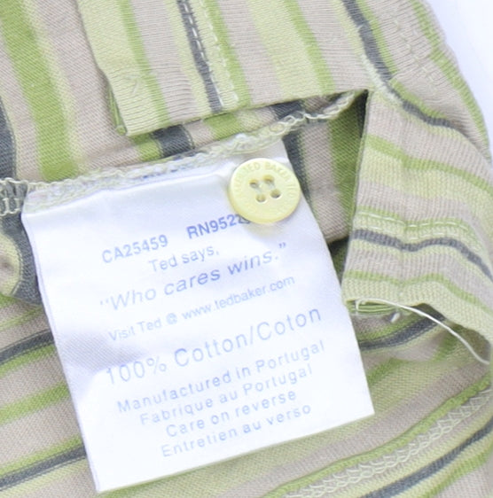 Ted Baker Men's Green Striped Polo Shirt Size L Cotton