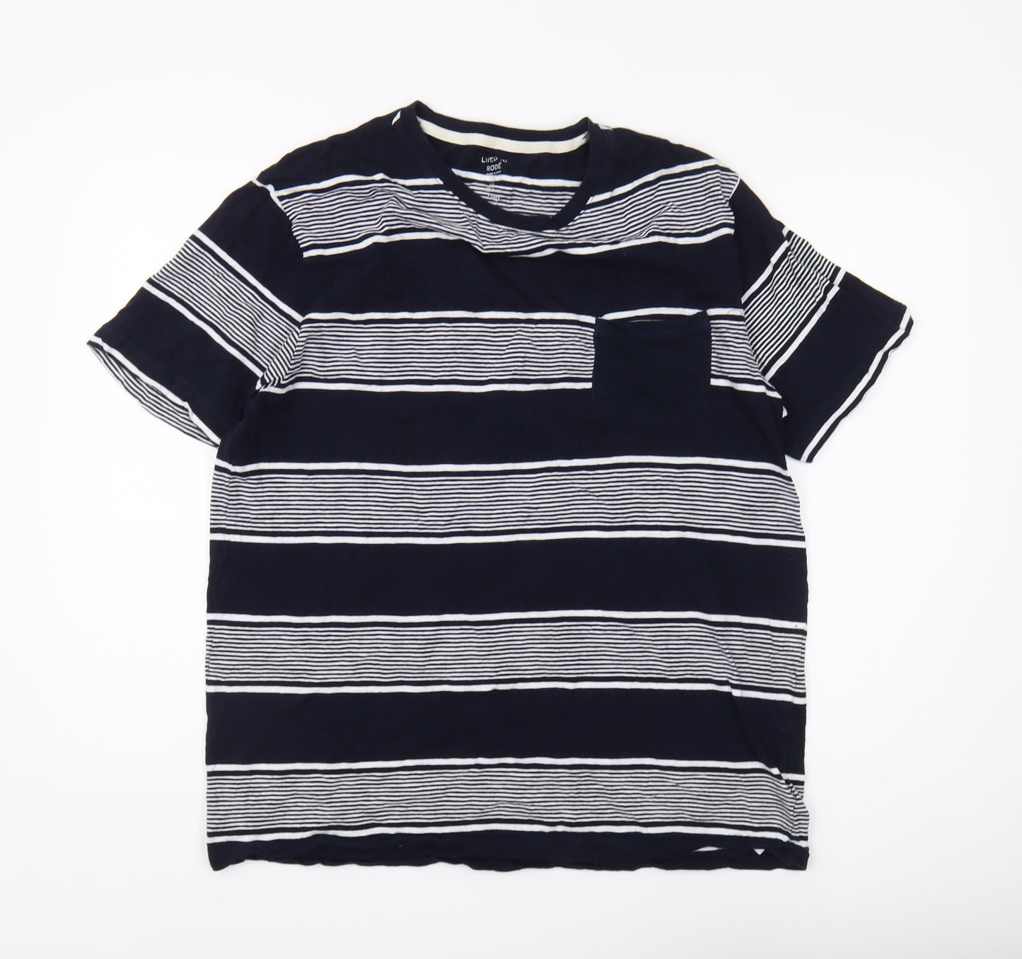 Gap Mens Blue Striped Crew Neck Cotton T-Shirt L