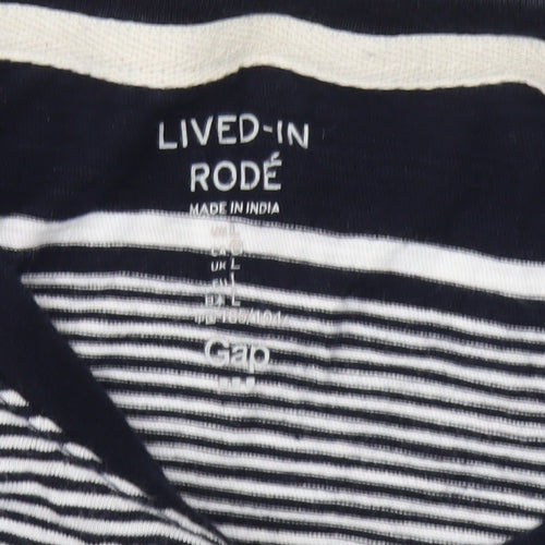 Gap Mens Blue Striped Crew Neck Cotton T-Shirt L
