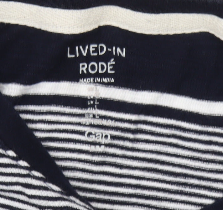 Gap Mens Blue Striped Crew Neck Cotton T-Shirt L