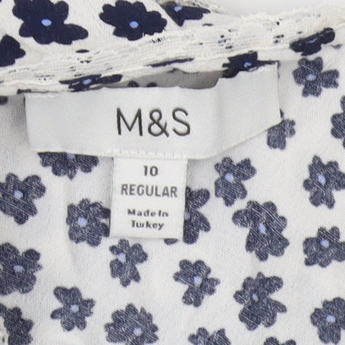 Marks and Spencer Women's White Floral Blouse Size 10