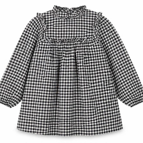 Next Girls Black Check A-Line Dress 11 Years Long Sleeve