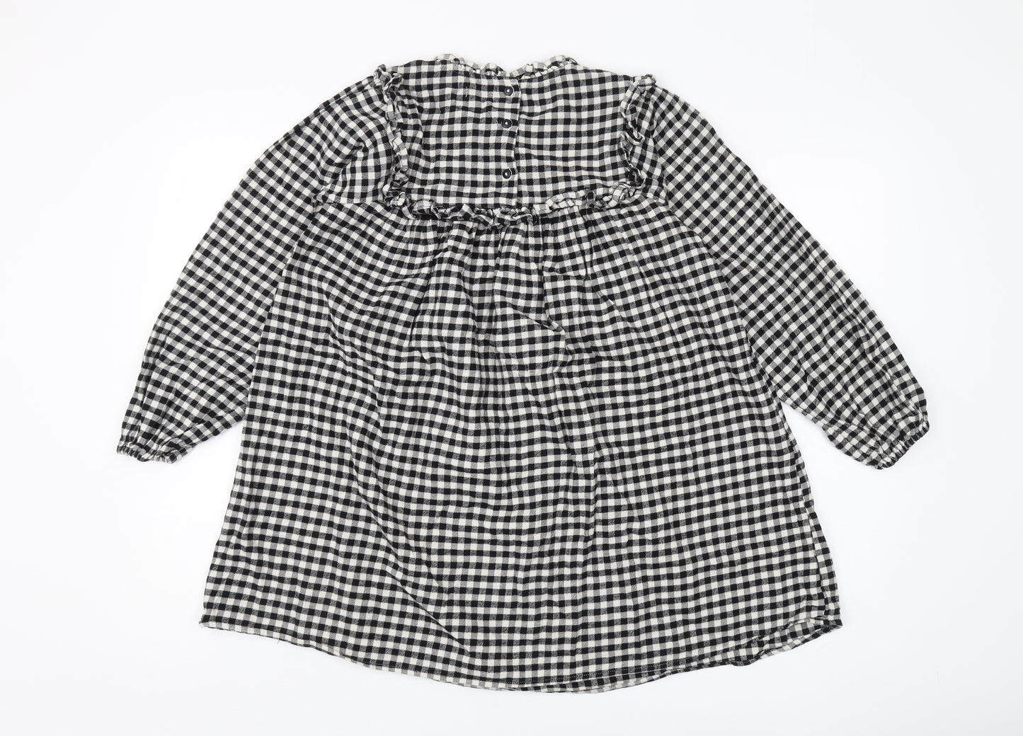 Next Girls Black Check A-Line Dress 11 Years Long Sleeve