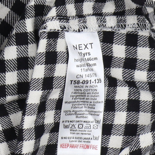 Next Girls Black Check A-Line Dress 11 Years Long Sleeve