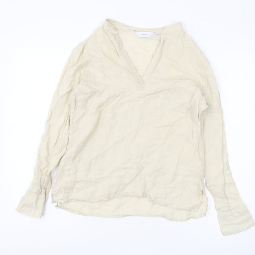 Next Women's Beige Linen Blouse, Size 14, Long Sleeve, V-Neck