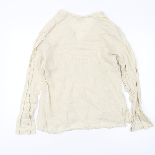 Next Women's Beige Linen Blouse, Size 14, Long Sleeve, V-Neck