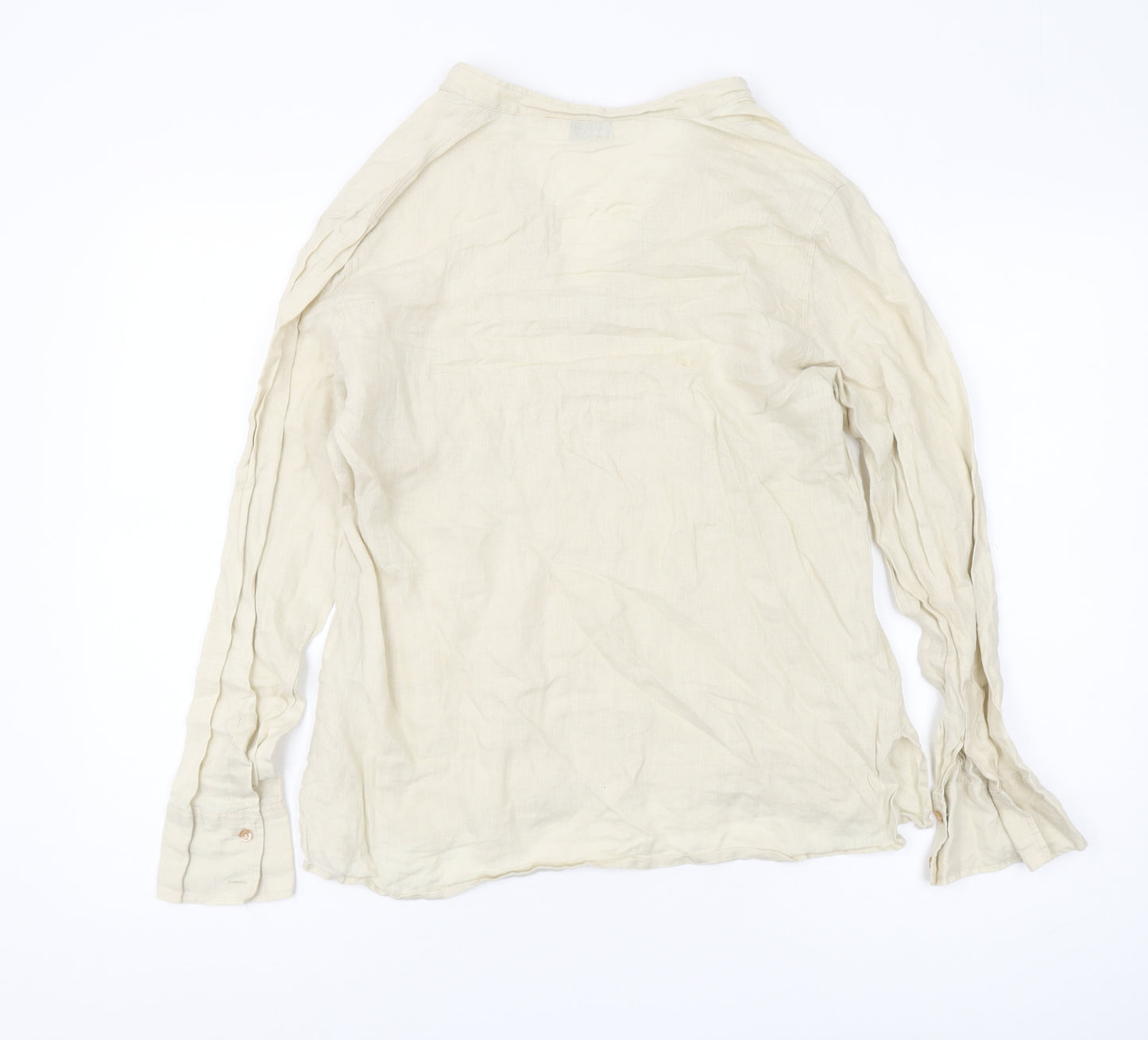 Next Women's Beige Linen Blouse, Size 14, Long Sleeve, V-Neck