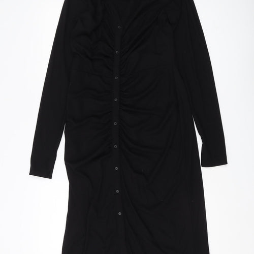 H&M Women's Black Midi Shirt Dress Size 12