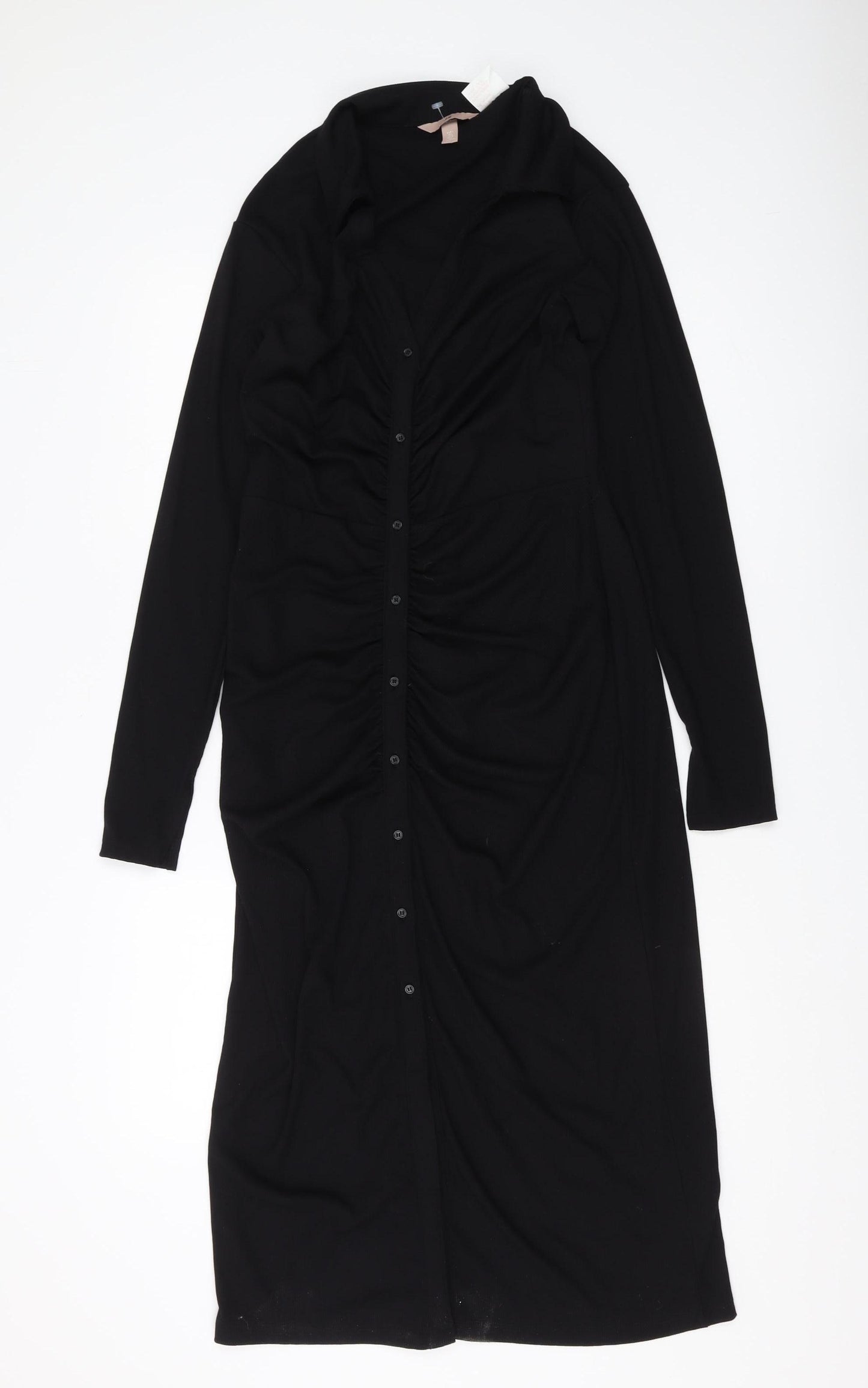 H&M Women's Black Midi Shirt Dress Size 12