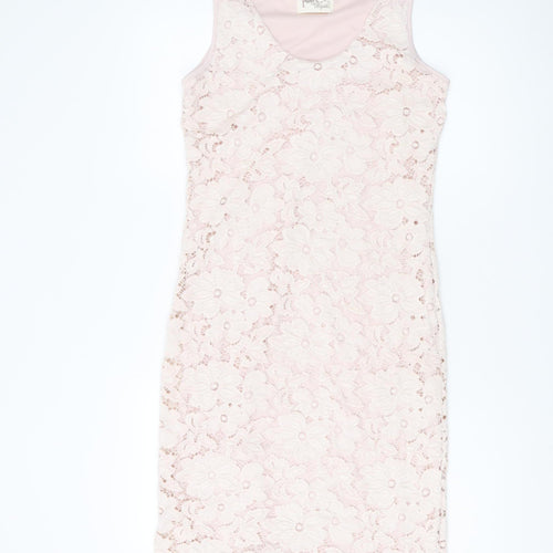Women's Pink Floral Lace Sheath Dress - Size XS