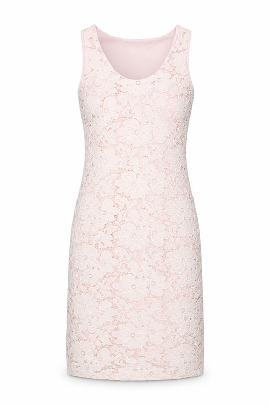 Front view of Women's Pink Floral Lace Sheath Dress -, size XS