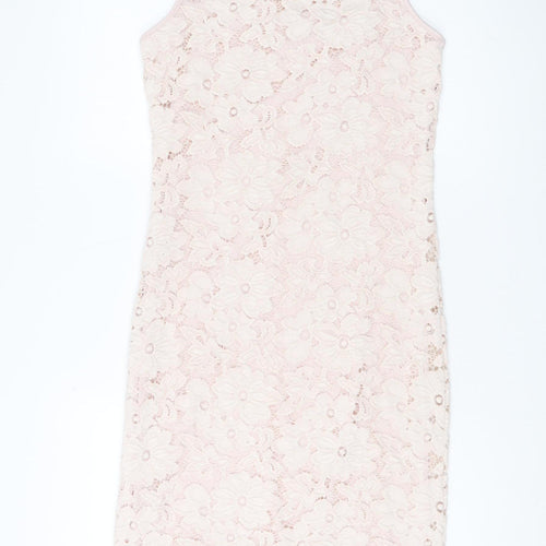 Women's Pink Floral Lace Sheath Dress - Size XS