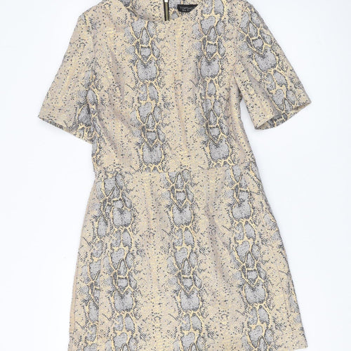 Topshop Women's Beige Animal Print Shift Dress, Size 10