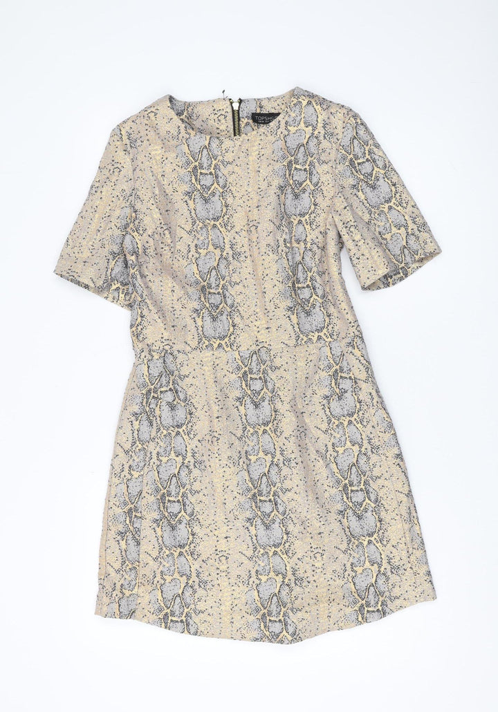 Topshop Women's Beige Animal Print Shift Dress, Size 10