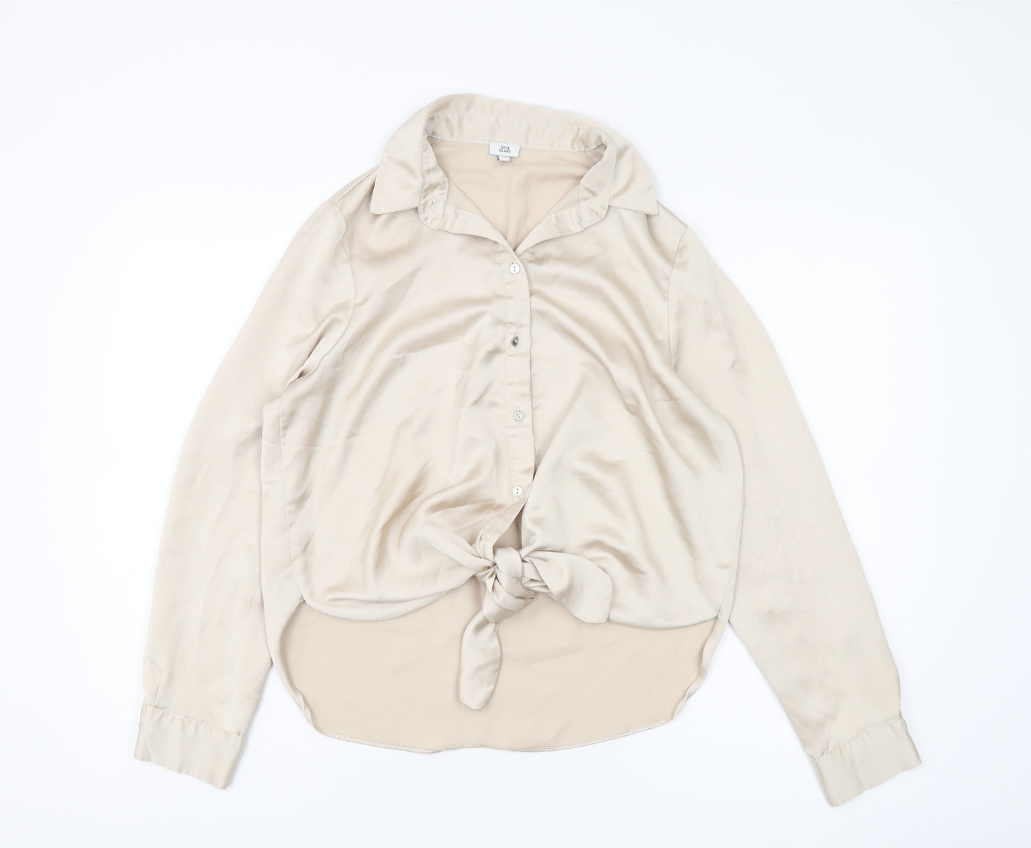River Island Women Beige Collared Button-Up Shirt Size 12